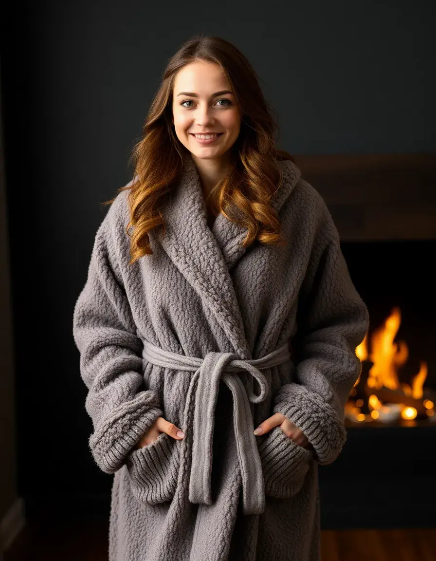 Robe de chambre polaire grise chaude