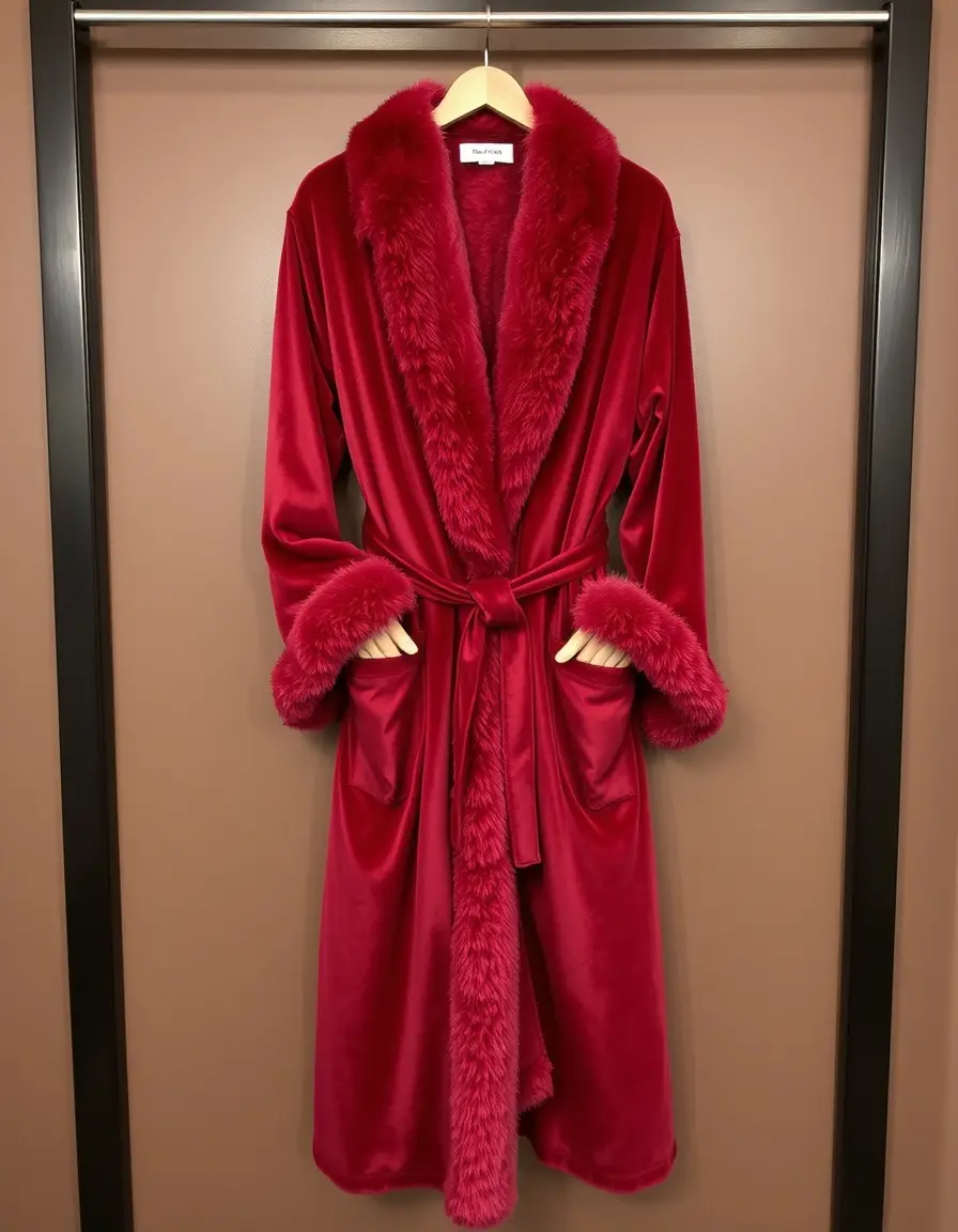Peignoir en velours bordeaux chic