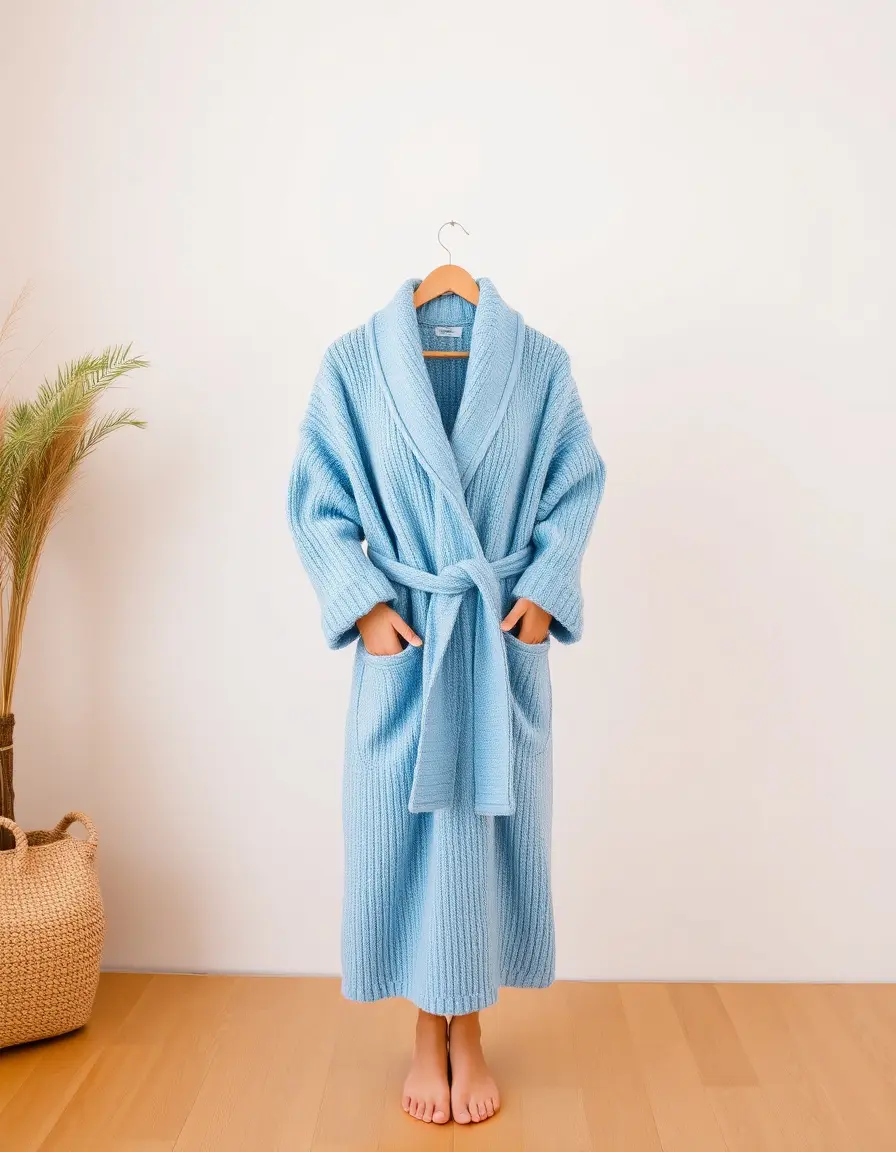 Robe de chambre en maille bleue