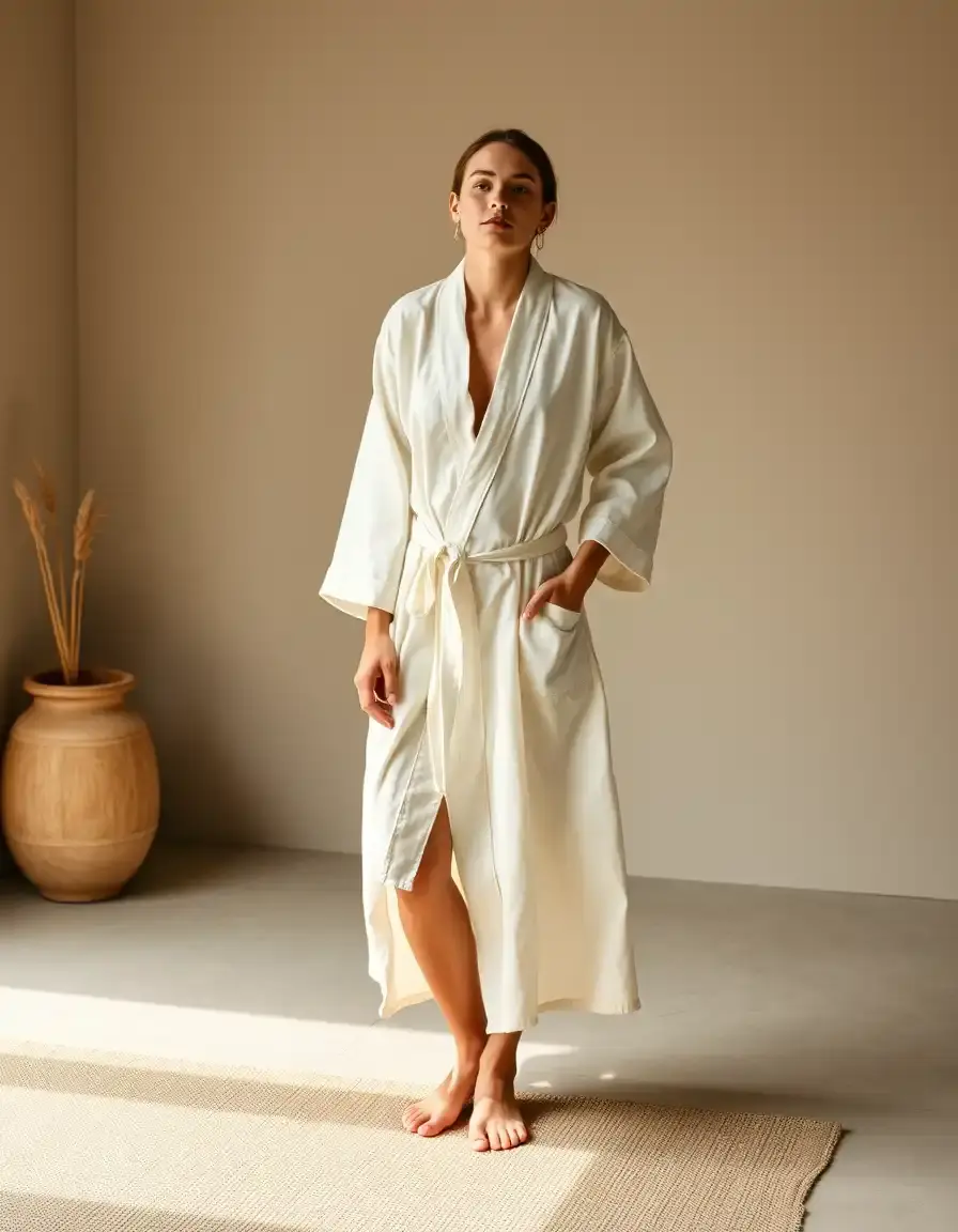 Robe de chambre en lin beige