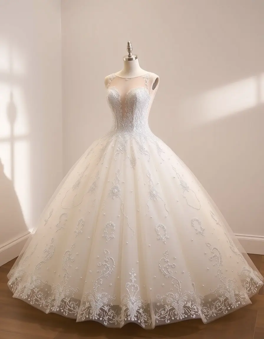 Robe de bal mariage avec perles et paillettes