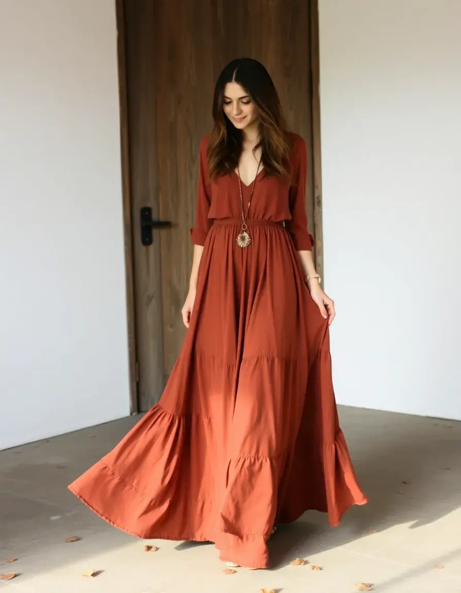 Brown Boho Maxi Dress - Robe marron longue bohème