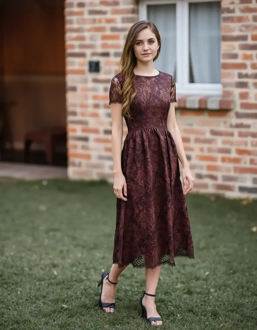 Brown Lace Dress - Robe marron en dentelle