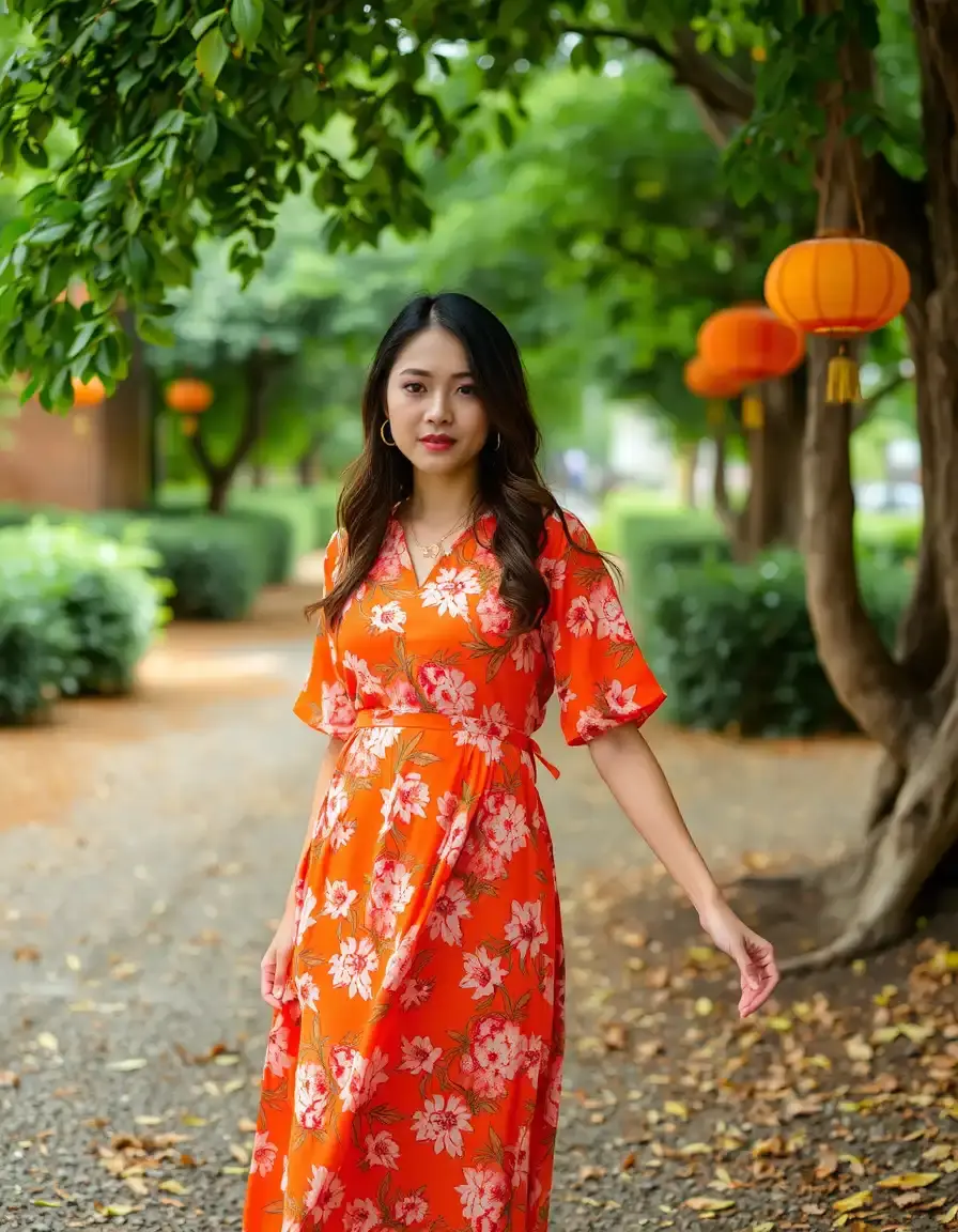 Robe à fleurs orange imprimée style printanier