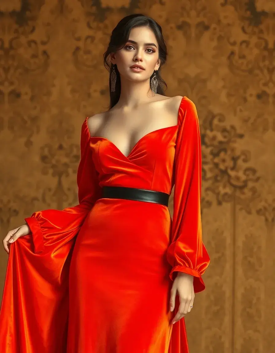 Robe en velours orange luxueuse pour l'hiver