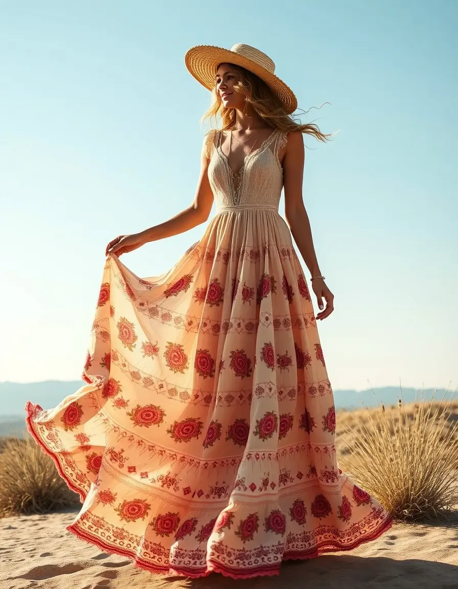 Boho Princess Maxi robe fluide bohème