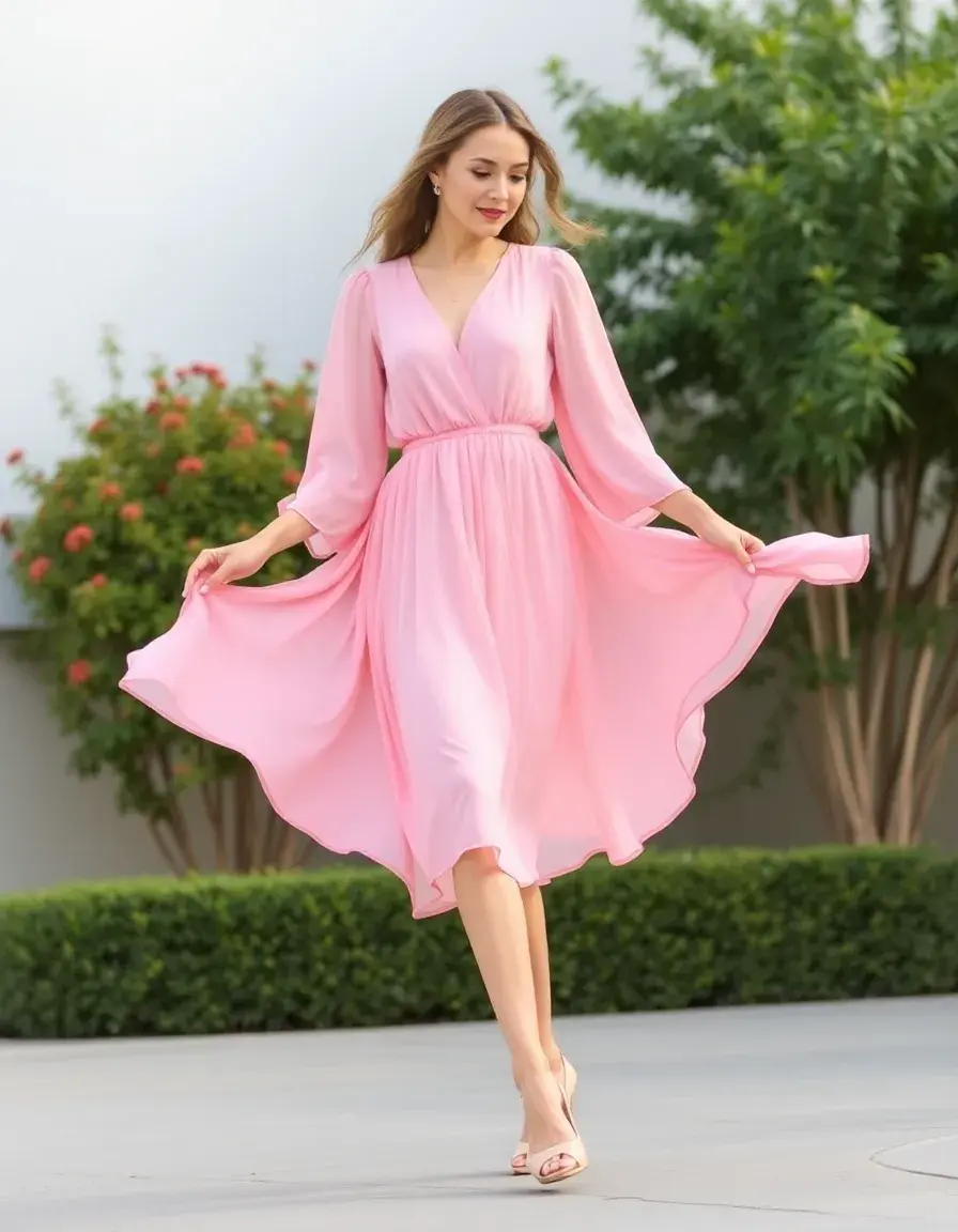 Robe rose poudré en mousseline fluide