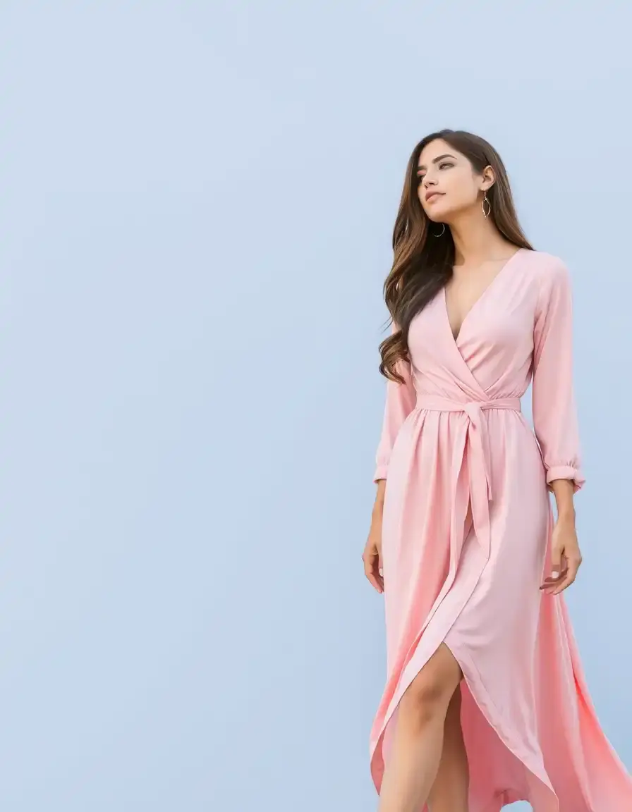 Robe portefeuille rose poudré col V