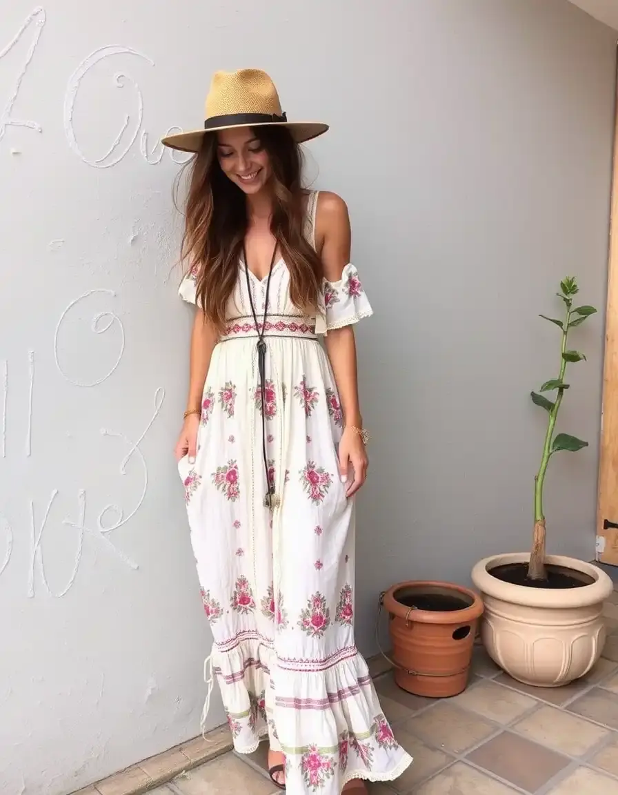 Robe bohème rose poudré décontractée