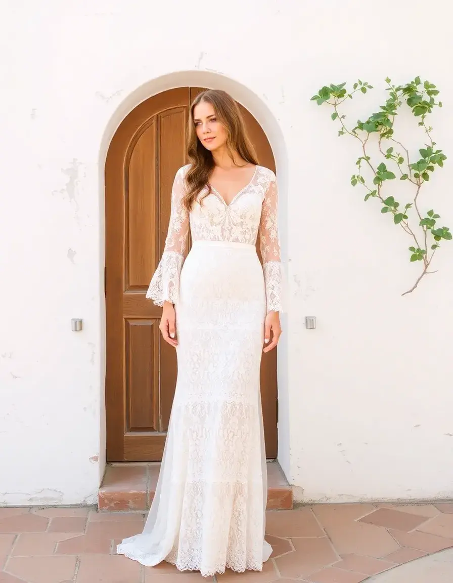 Robe de mariée bohème en dentelle avec manches cloches