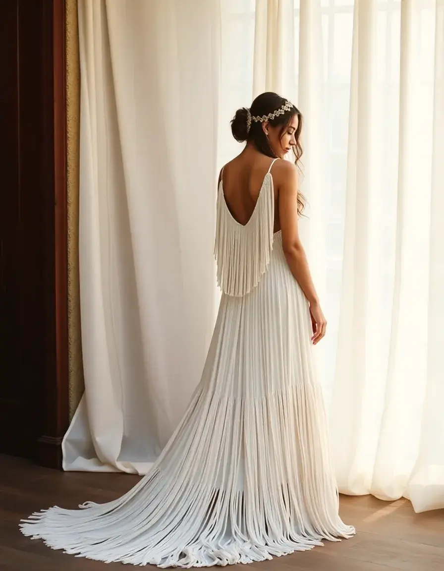 Robe de mariée bohème fluide avec franges