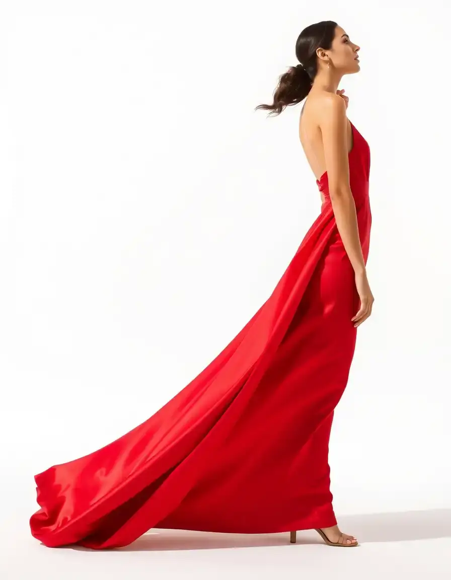 Robe satin rouge longue fluide