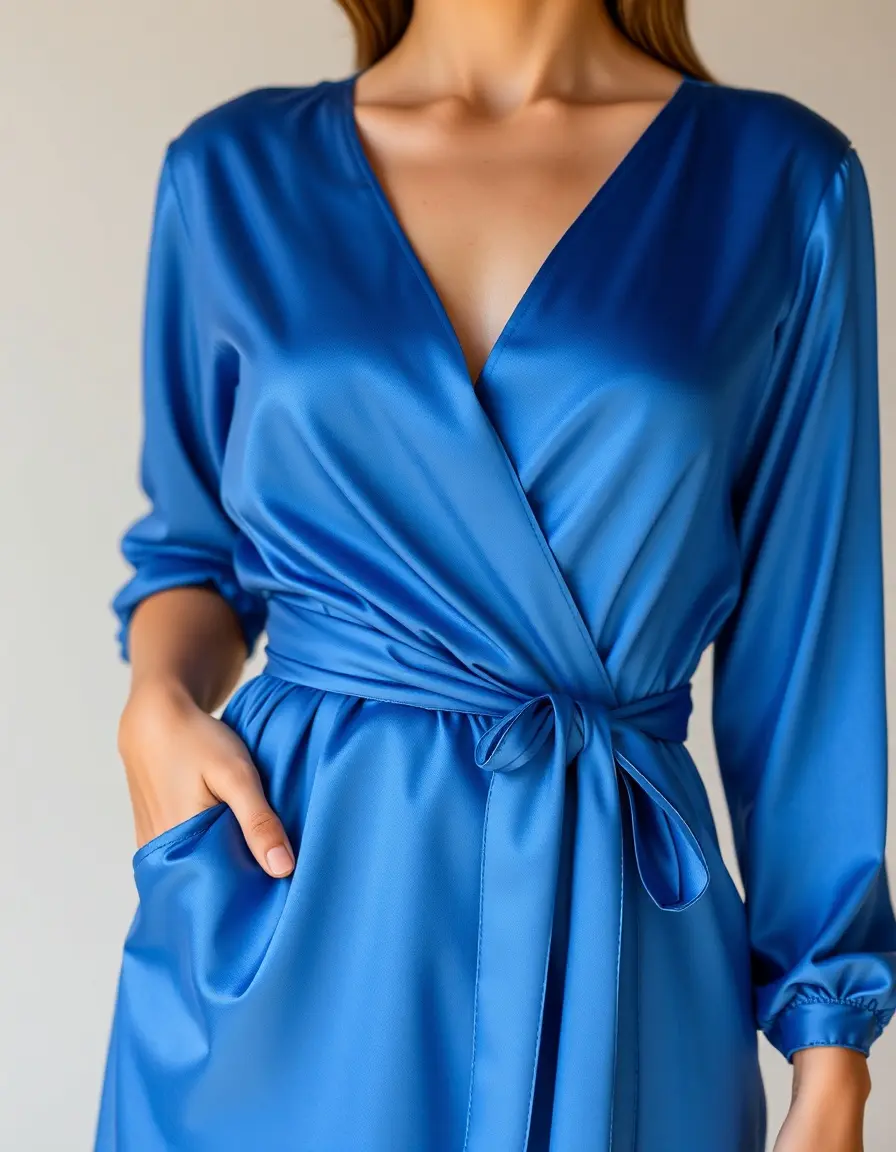 Robe satin bleue cache-coeur