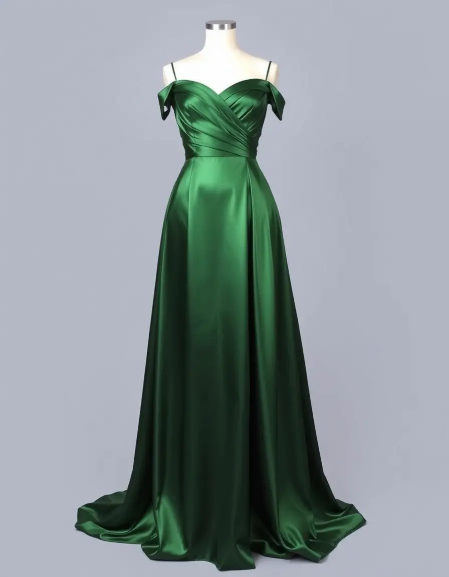 Robe de soirée satin vert émeraude