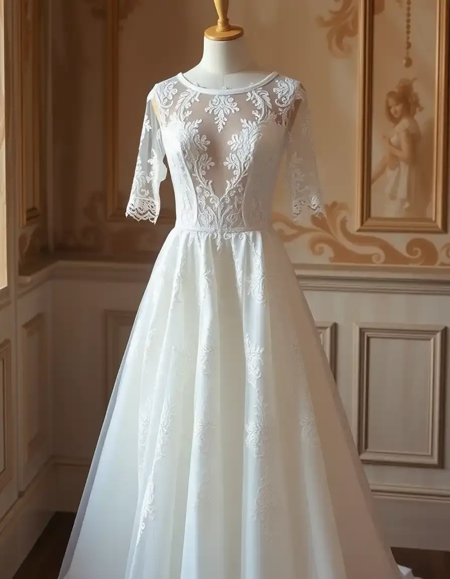 Robe de mariée trapèze en dentelle blanche