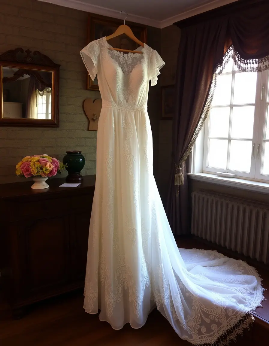 Robe de mariée vintage en dentelle antique