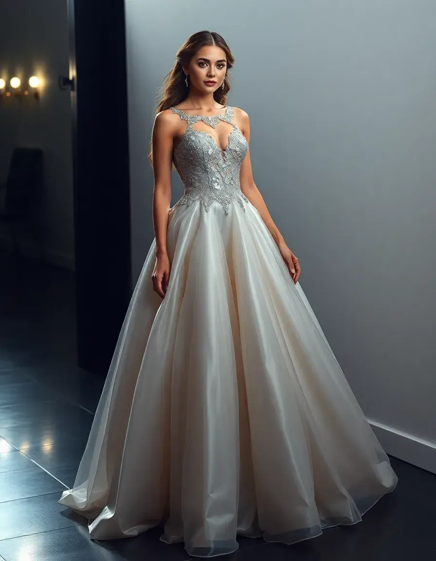 Silver Evening Ball Gown argentée et majestueuse