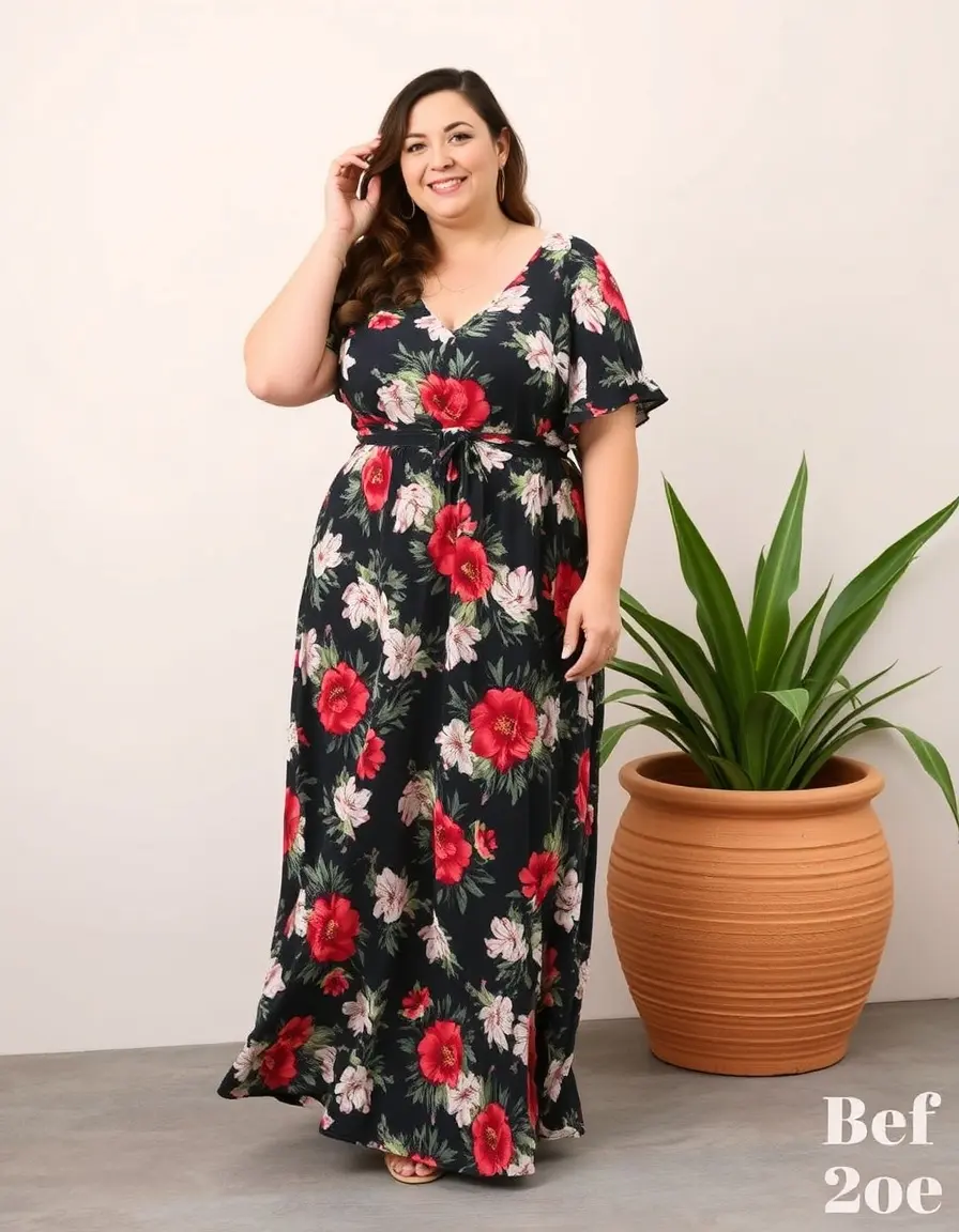 Plus Size Floral Maxi Dress grande taille