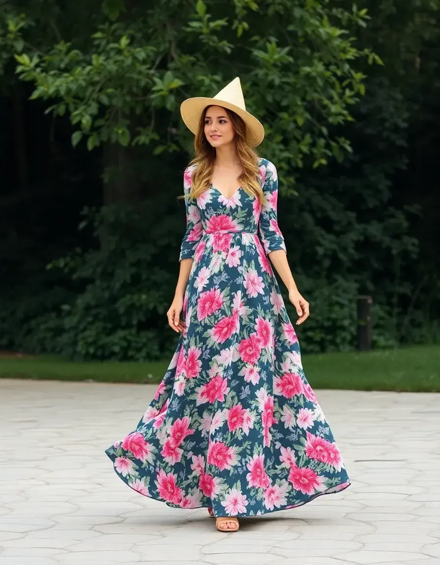 Robe anniversaire maxi florale et fluide