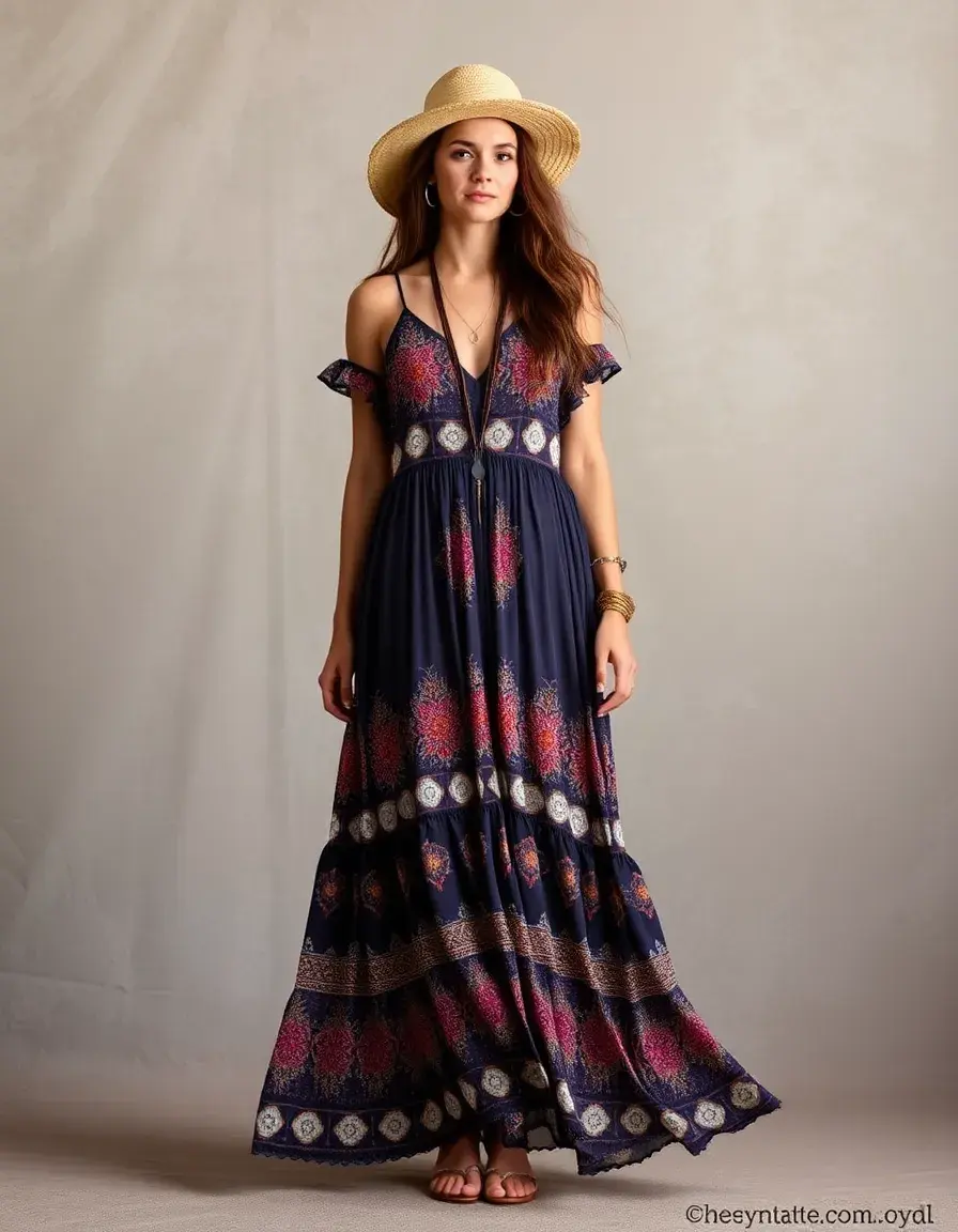 Robe maxi bohème asymétrique