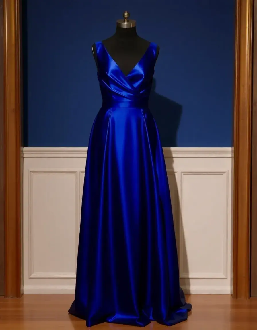 Robe de soirée en satin bleu royal élégante