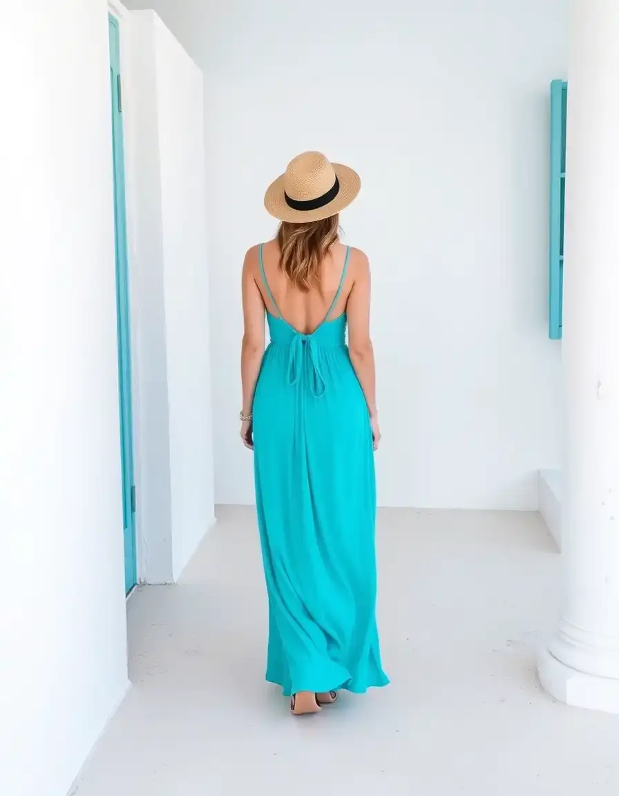 Robe maxi turquoise style estival pour les vacances