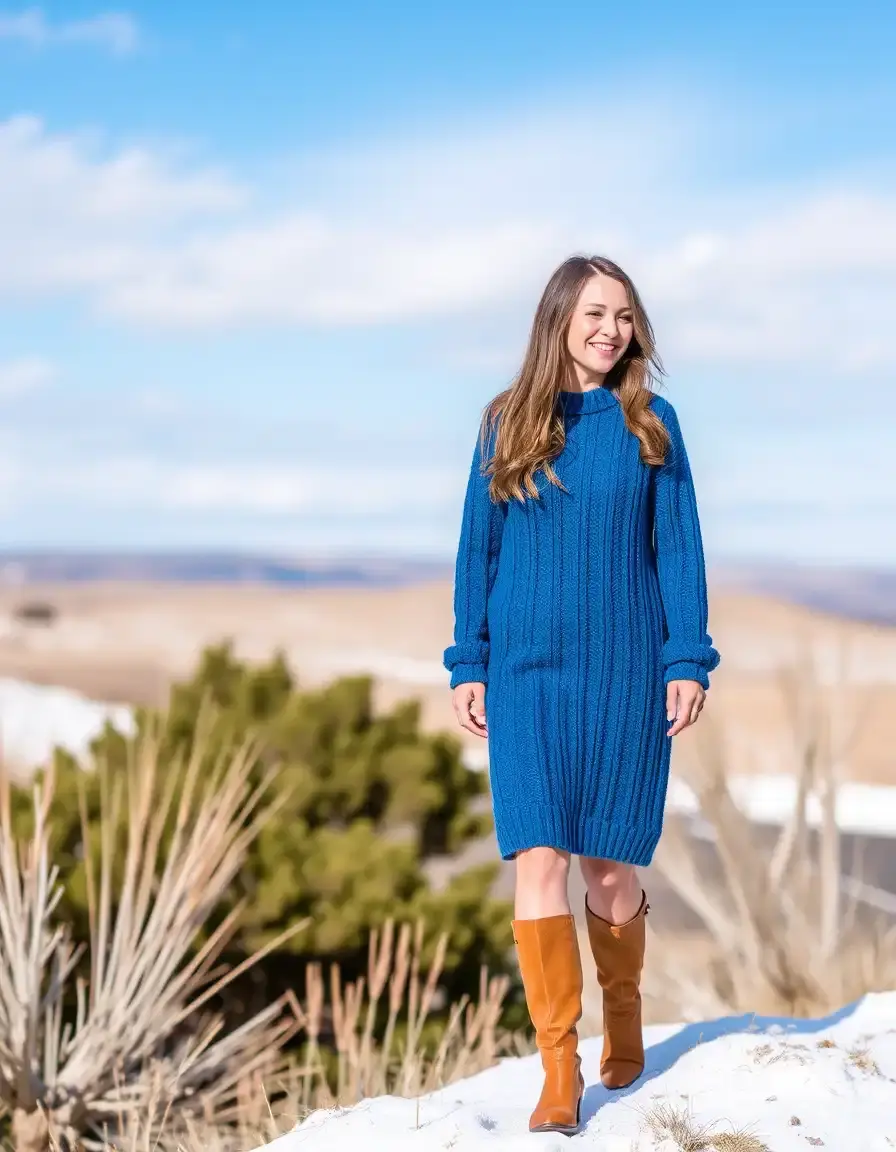 Robe en maille bleue confortable et chaude pour l'hiver