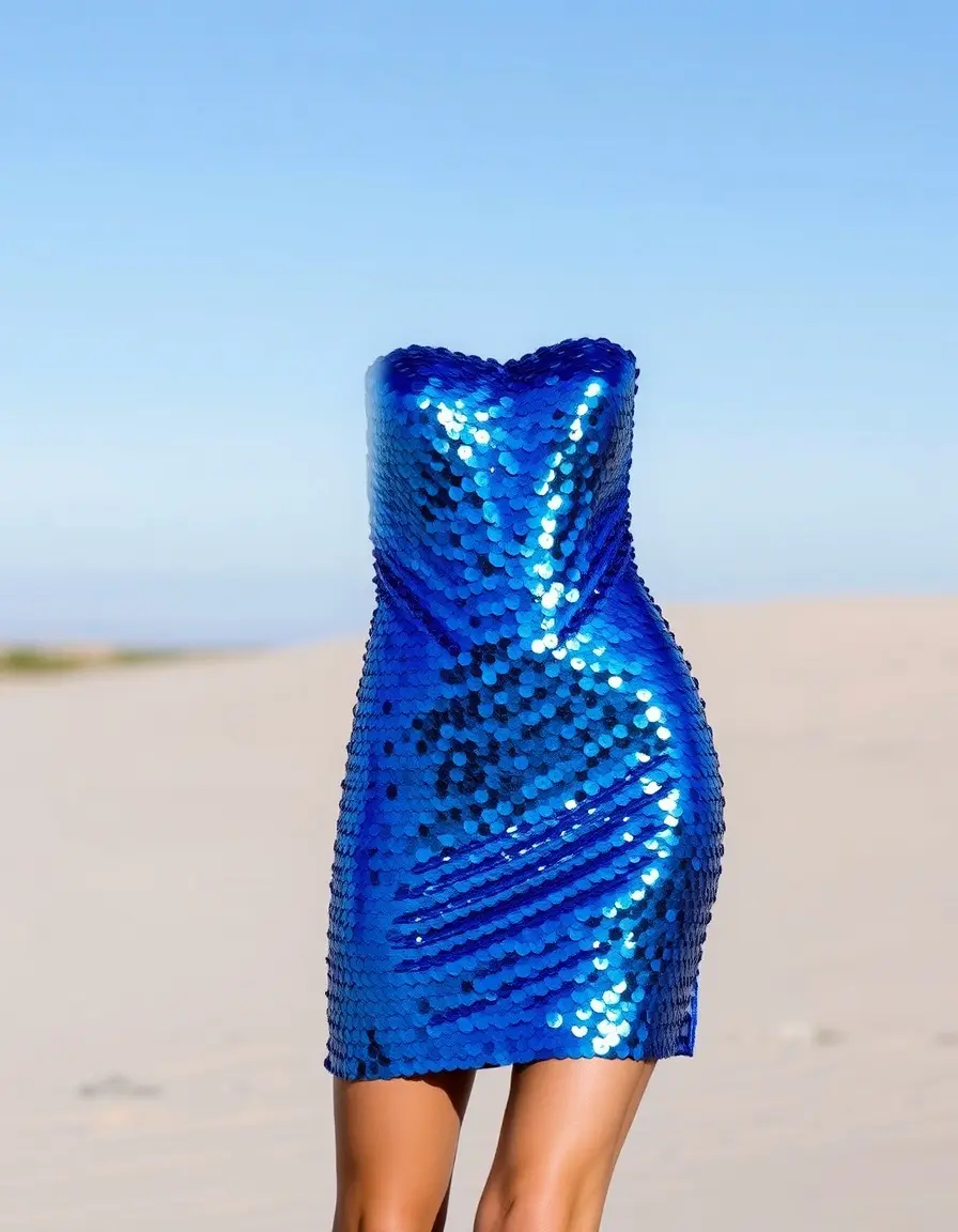 Robe à sequins bleus brillante pour soirée festive