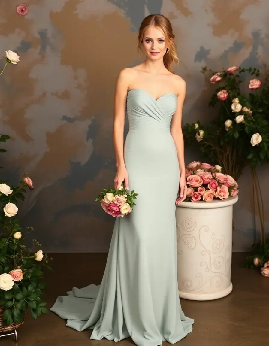 Robe bustier demoiselle d'honneur vert sauge