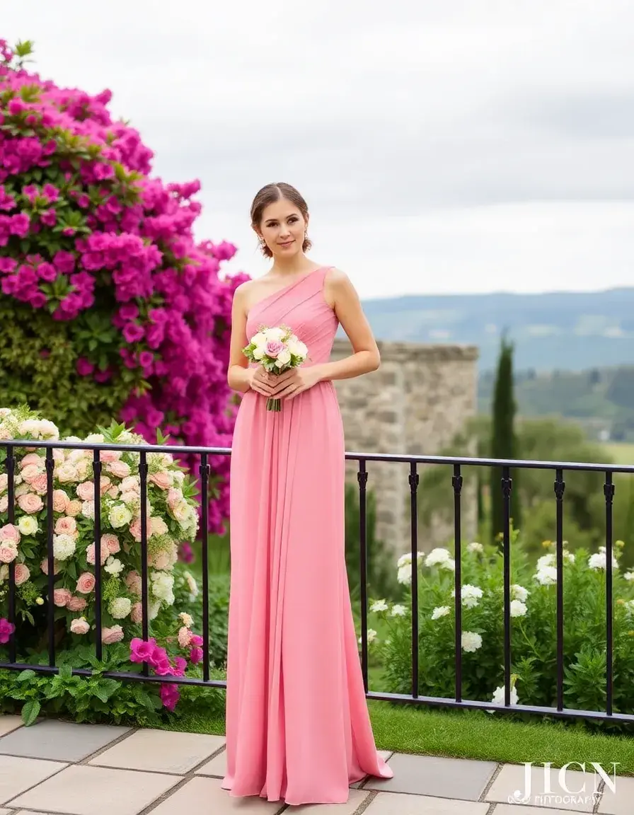 Robe asymétrique demoiselle d'honneur rose