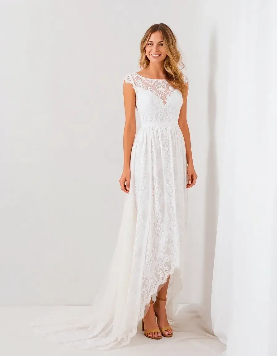 Robe bohème mariage en dentelle blanche fluide