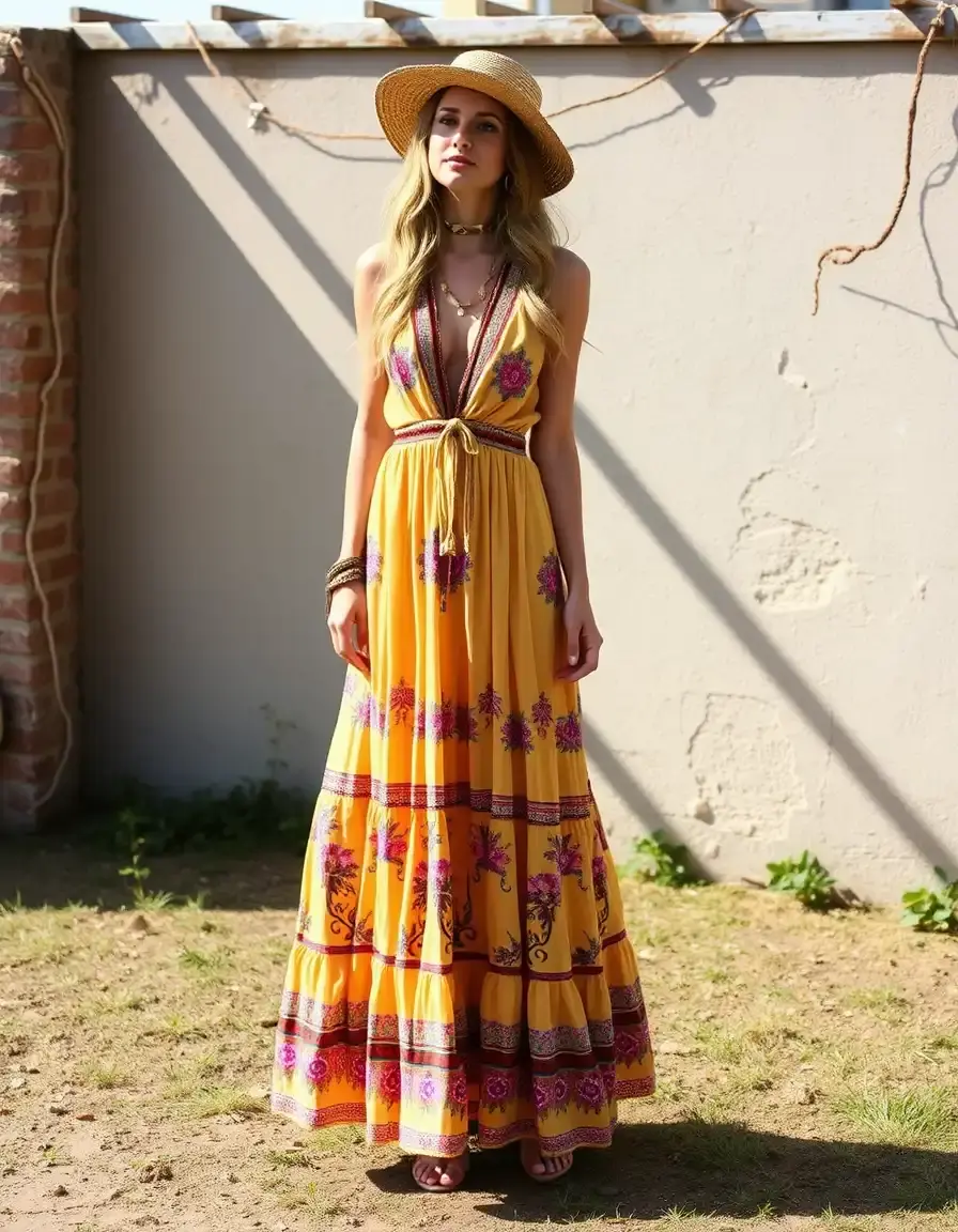 Longue robe cache-coeur style bohème
