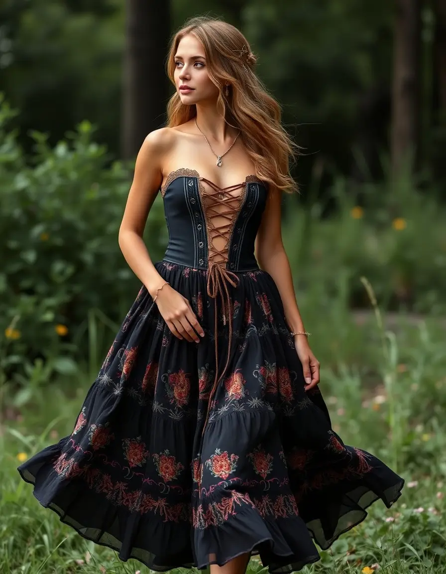Robe corset style bohème jupe fluide