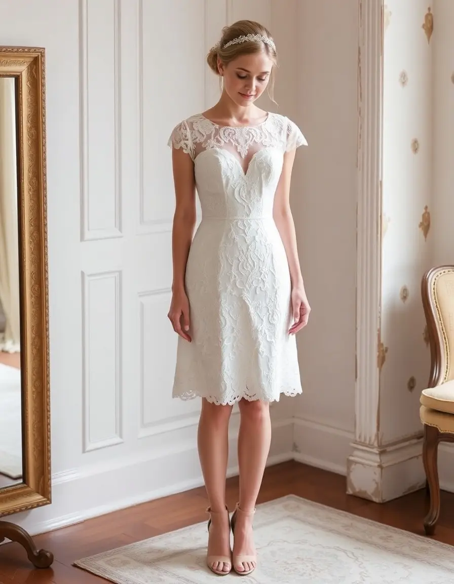 Robe court mariage en dentelle chic