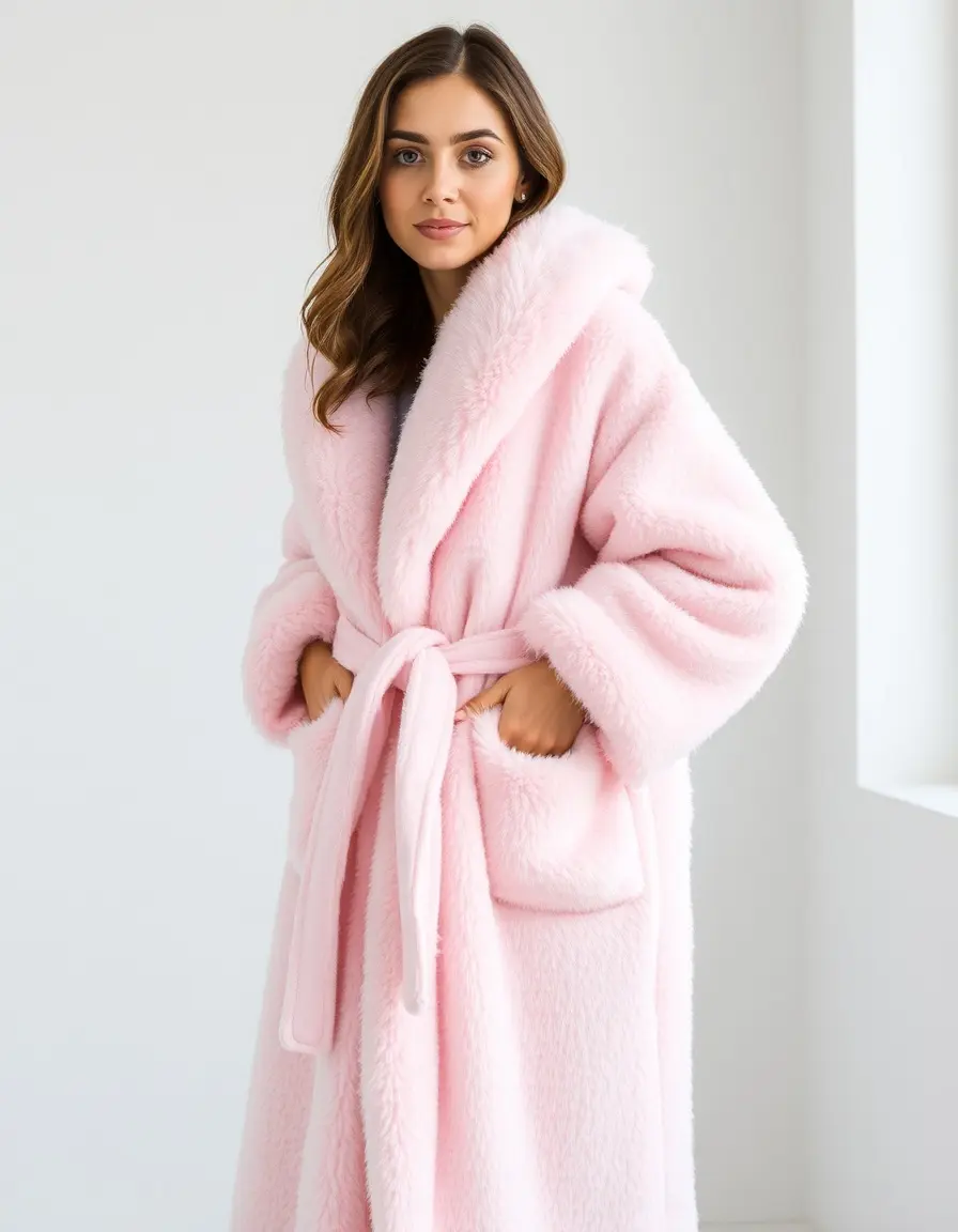 Robe de chambre femme polaire rose longue