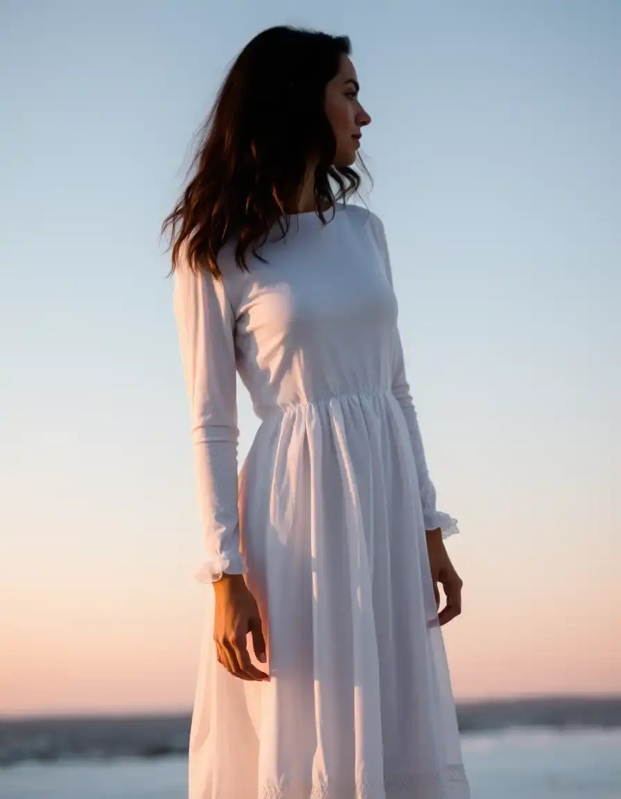 Robe d'hiver blanche élégante à manches longues
