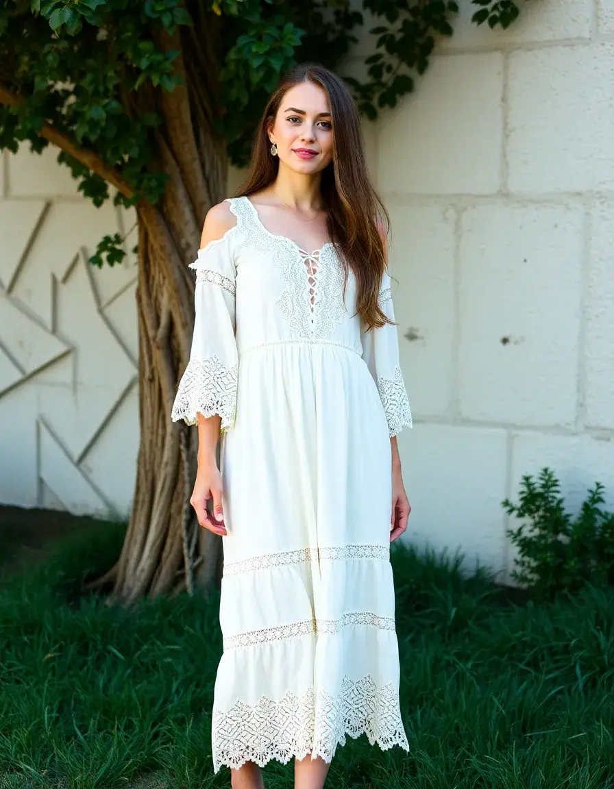 Robe blanche style bohème avec dentelle délicate