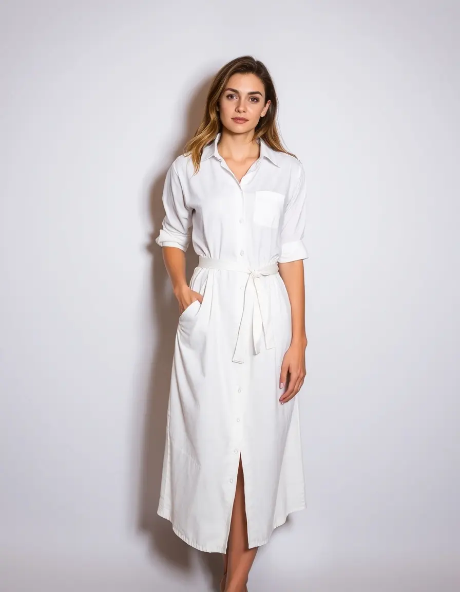 Robe chemise blanche avec ceinture à la taille