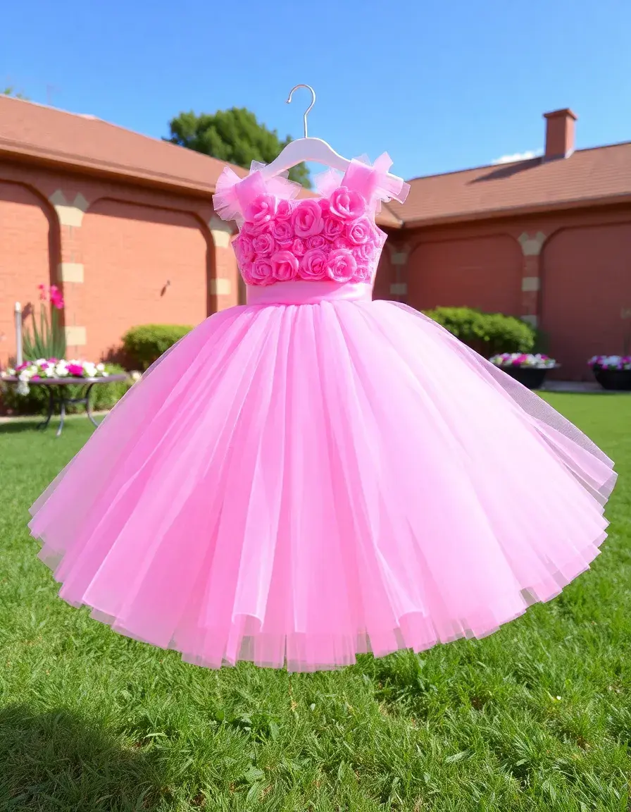Robe de princesse en tulle rose avec jupe volumineuse