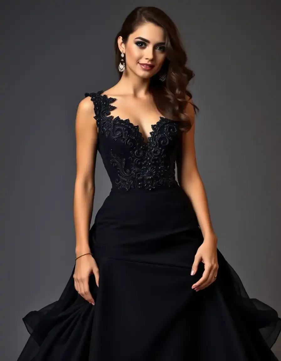 Robe de princesse noire sophistiquée