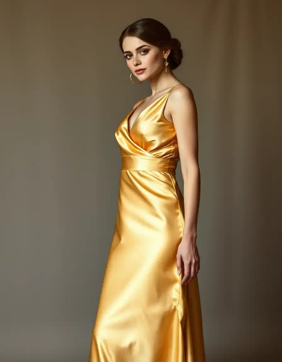 Robe satinée dorée élégante