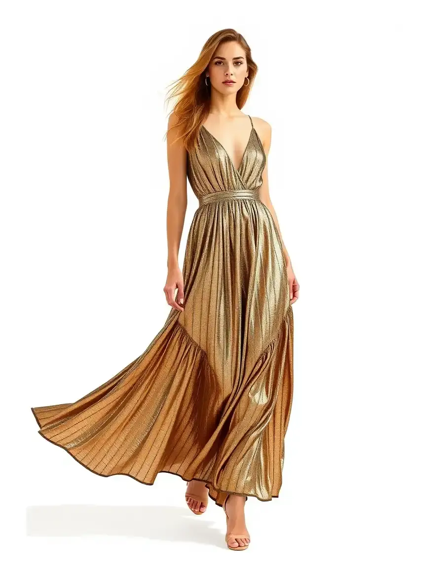 Robe longue maxi dorée métallique