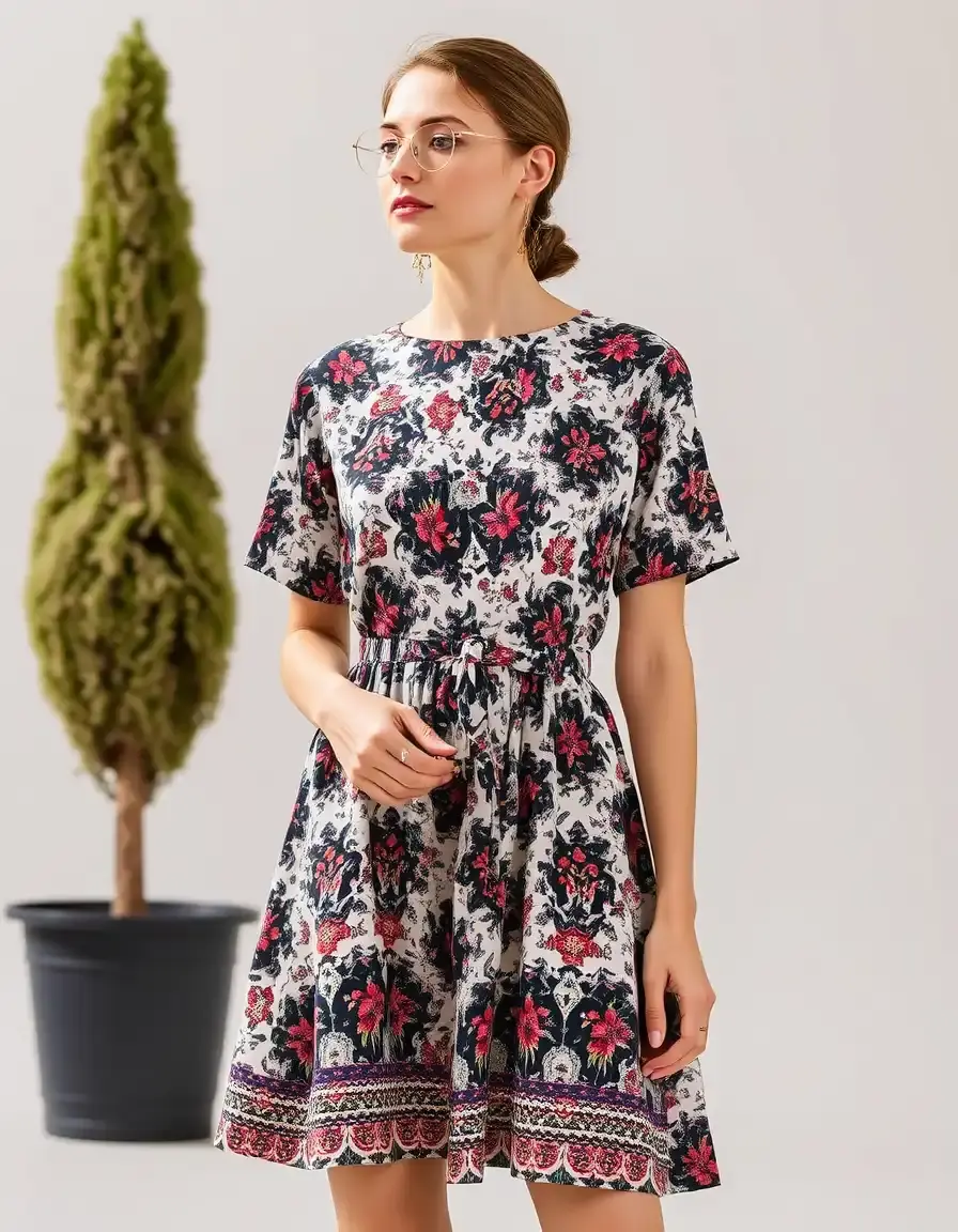 Robe droite imprimée à motifs