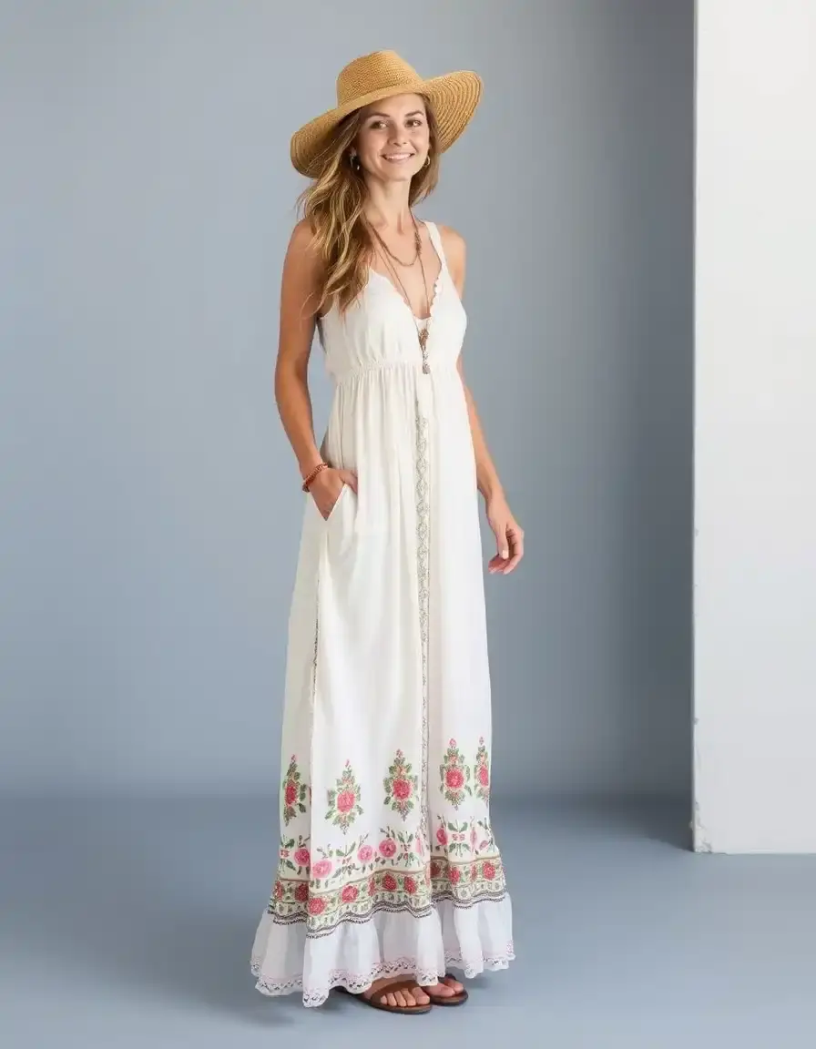Robe maxi droite style bohème
