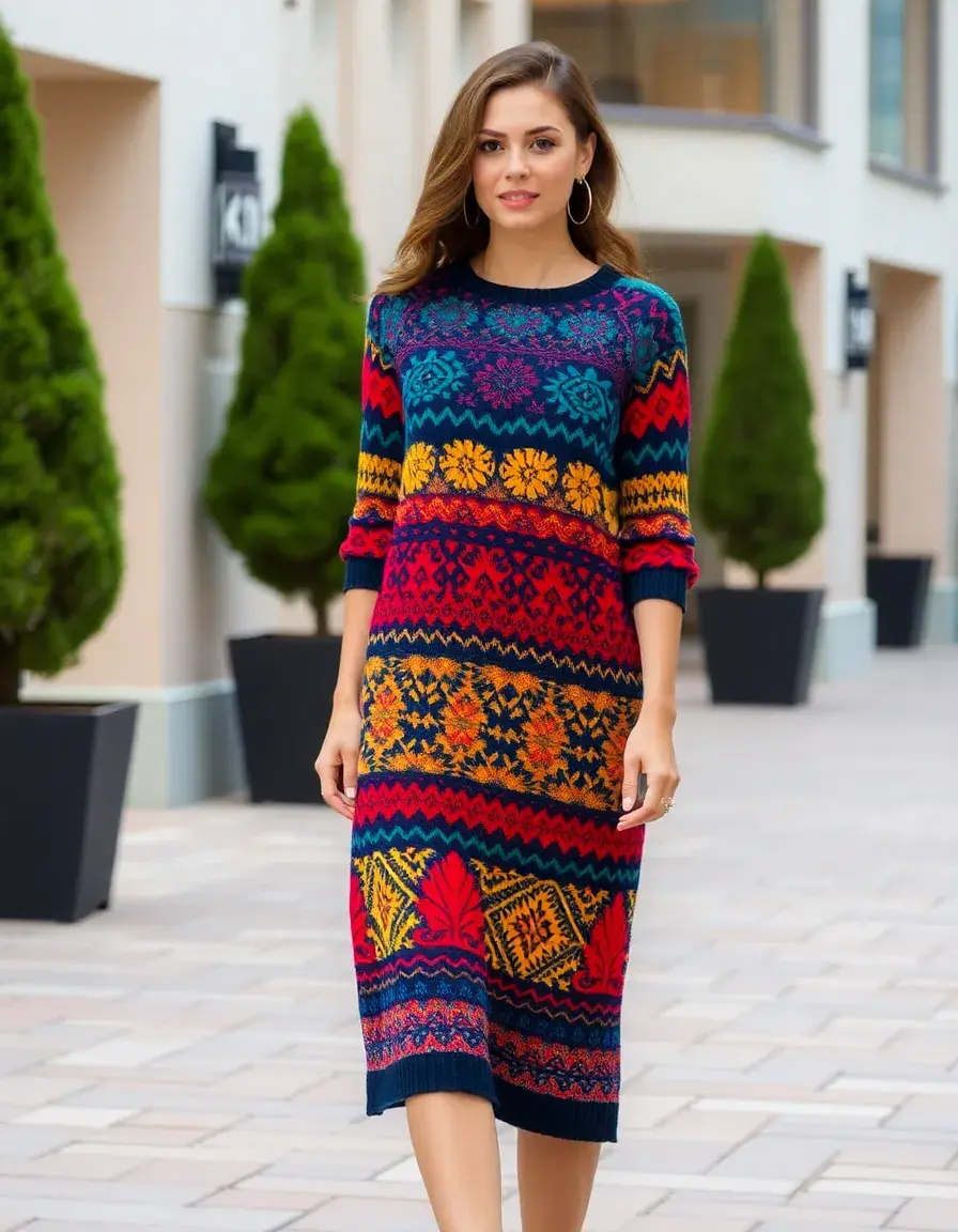 Robe en maille à motifs colorés