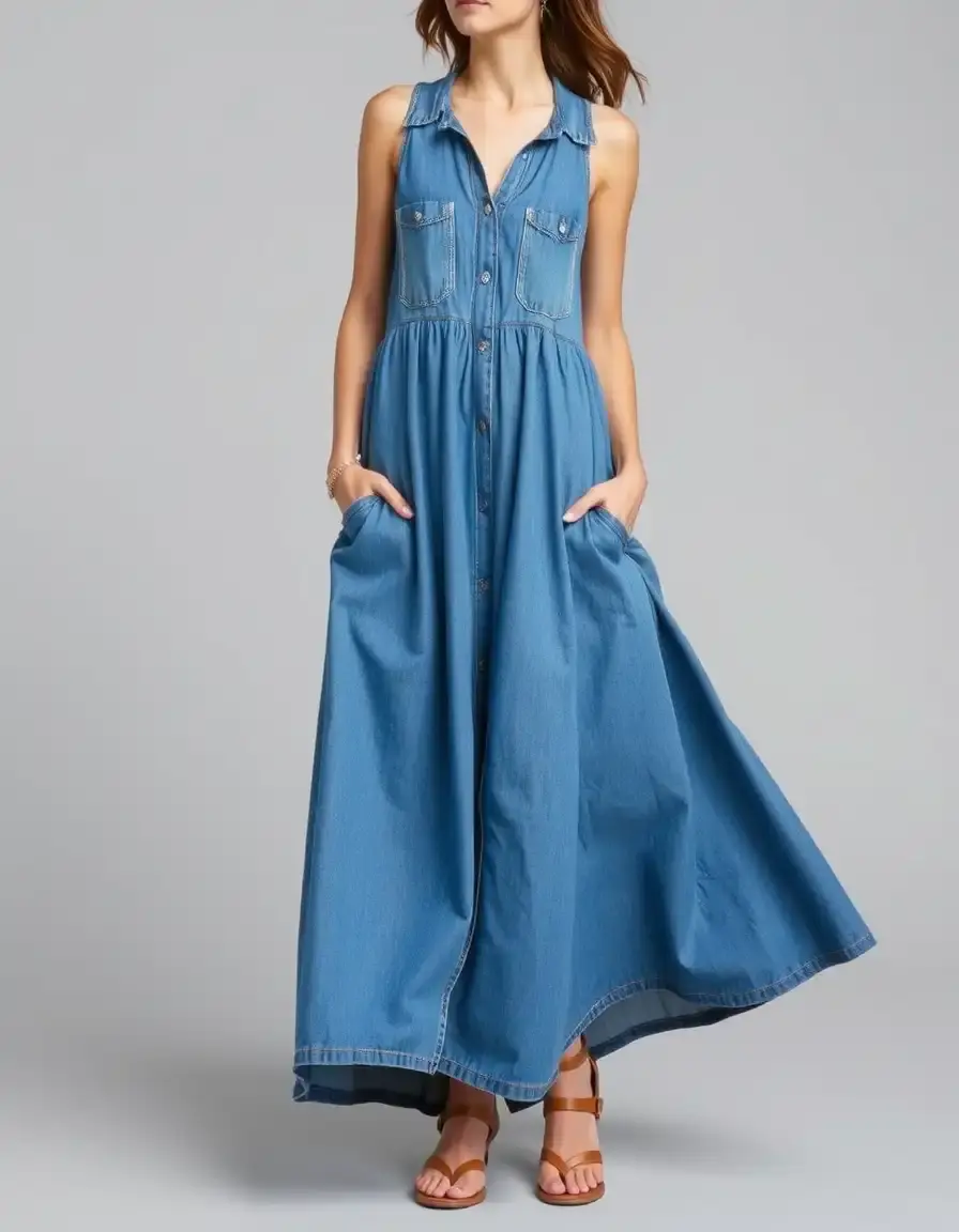 Robe longue jean maxi fluide