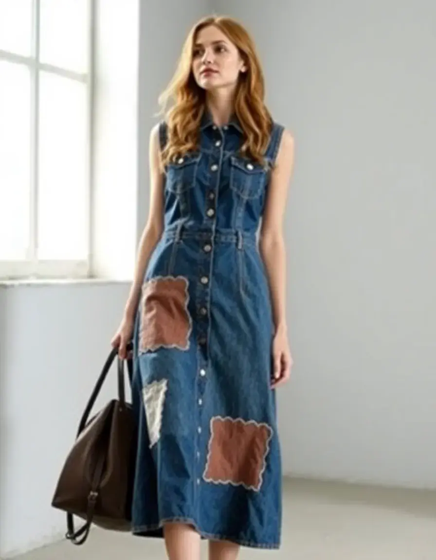 Robe jean avec patchs originaux