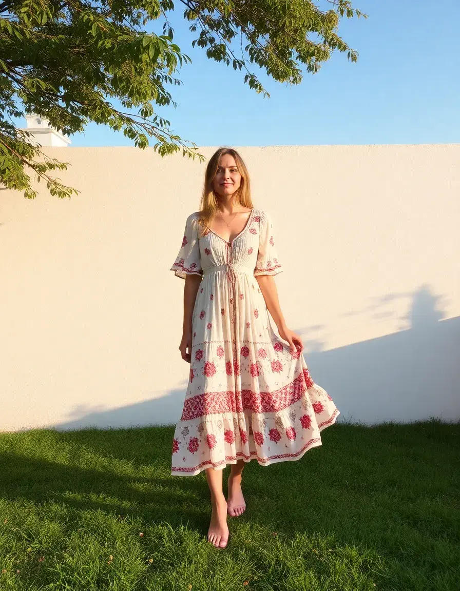 Robe mi longue femme style bohème fluide