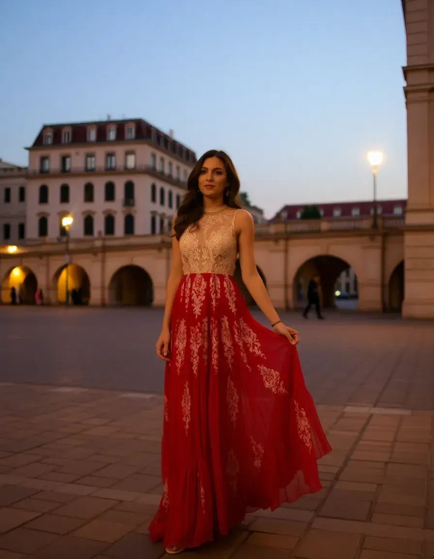Robe mi longue femme en dentelle romantique