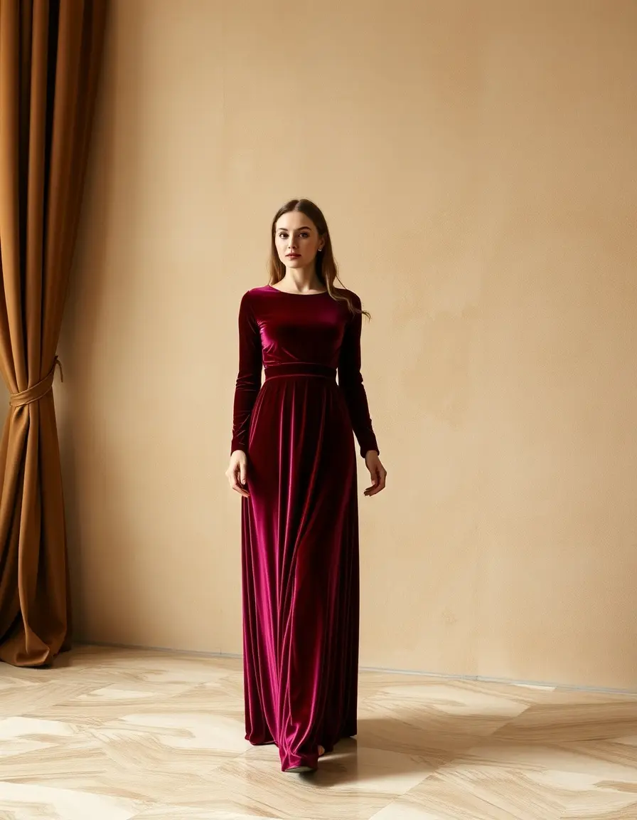 Robe mi longue femme en velours luxueux